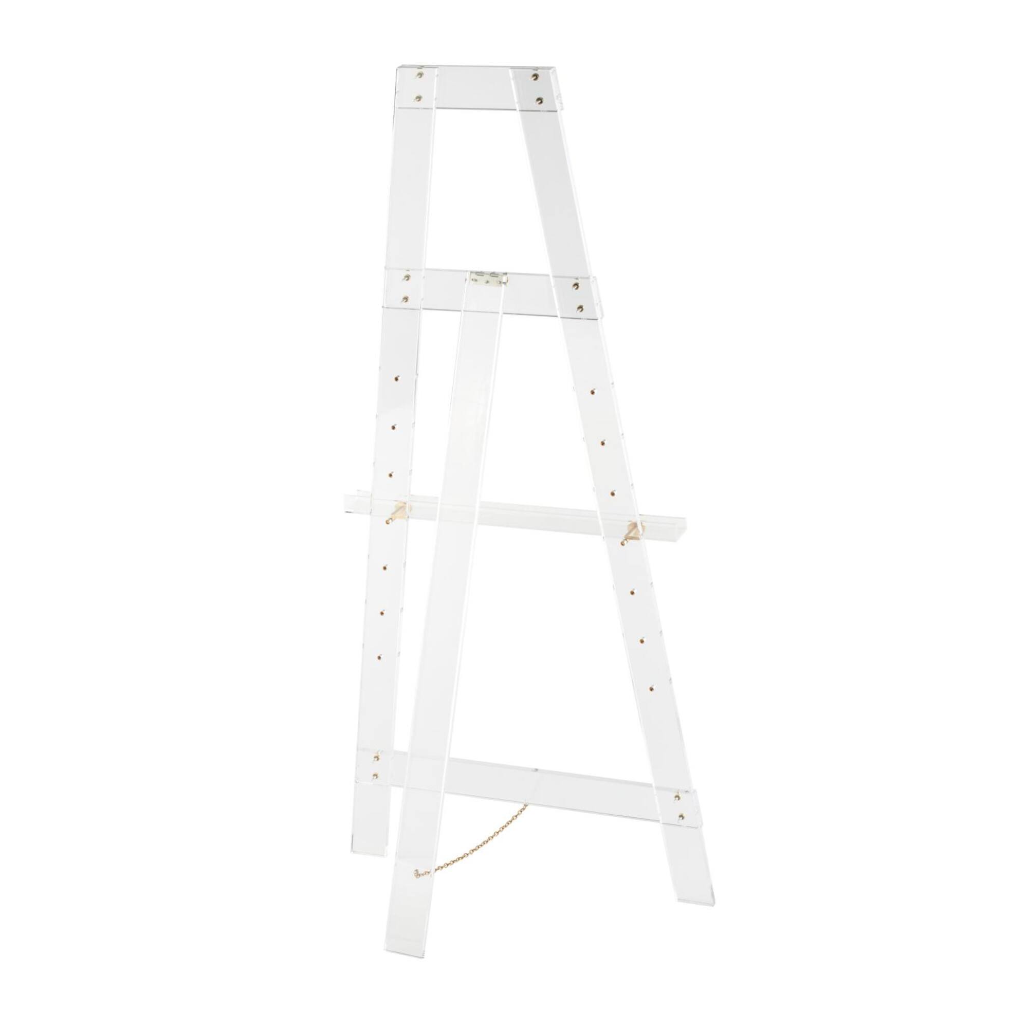57" Clear Acrylic Plastic Adjustable 7-Tier Display Easel with Gold Metal Hardware & Chain Support